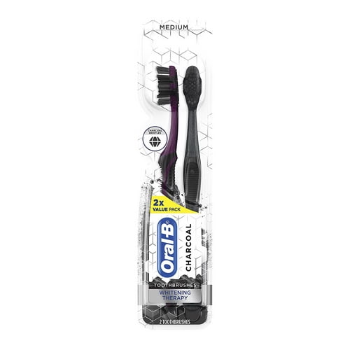 Oral B Charcoal Whitening Therapy Toothbrush, Medium, 2 Ea