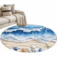 thumbnail image 2 of Round Area Rug 4ft, Summer Beach Starfish Shell Non-Shedding Washable Area Rug, Blue Ocean Abstract Style Non Slip Low-Profile Circle Rugs for Living Room, Bedroom Dining Room, 2 of 9