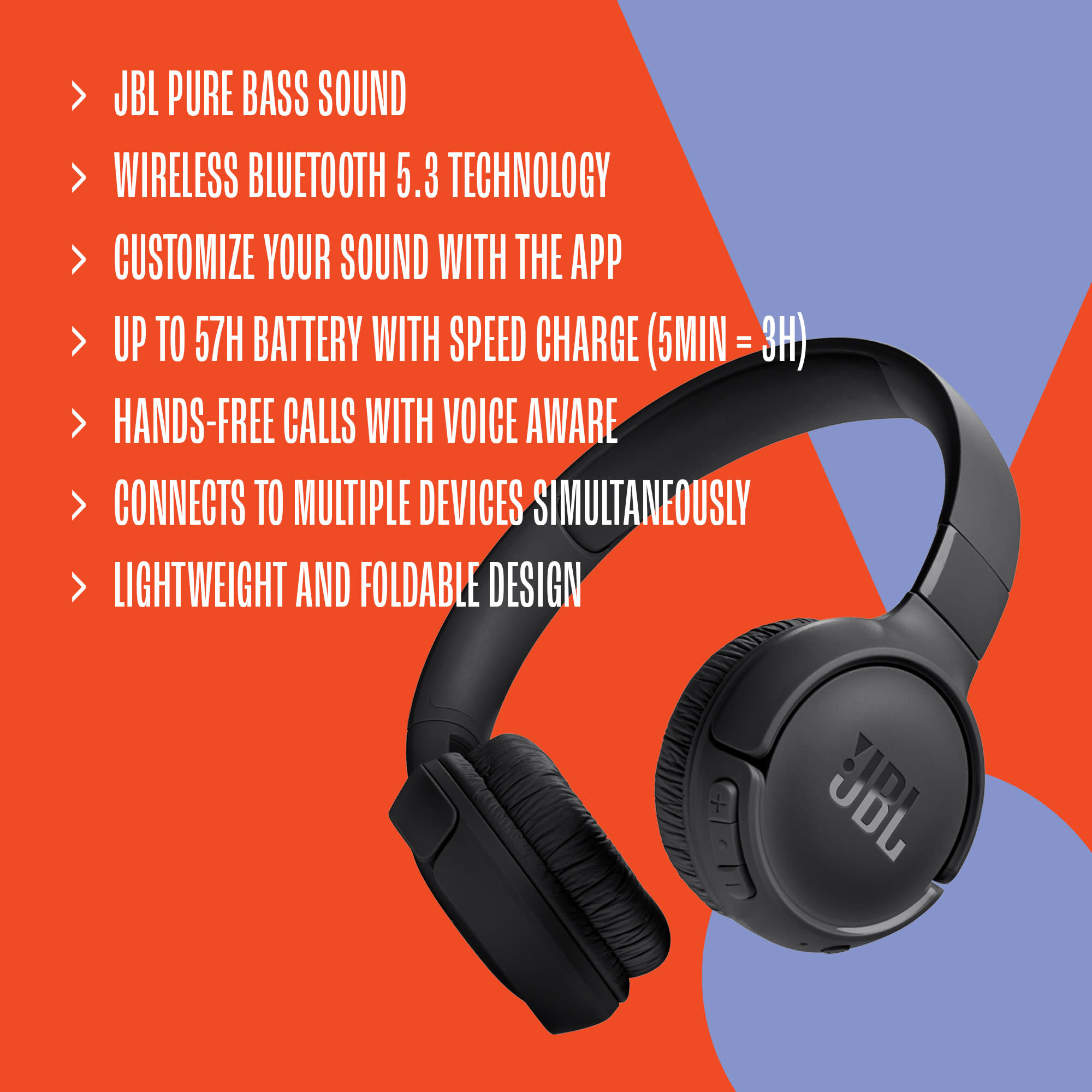 JBL Tune 520BT Wireless On-Ear Headphones, White photo 5