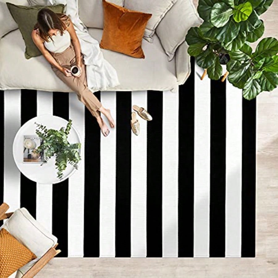 Black White Striped Rug 4x6 Front Door Mats OutdoorWashable Rug For Front Porch Decor Spring Summer Welcome Mats Outdoor Indoor Doormat For Farmhouse Entryway Home Entrance