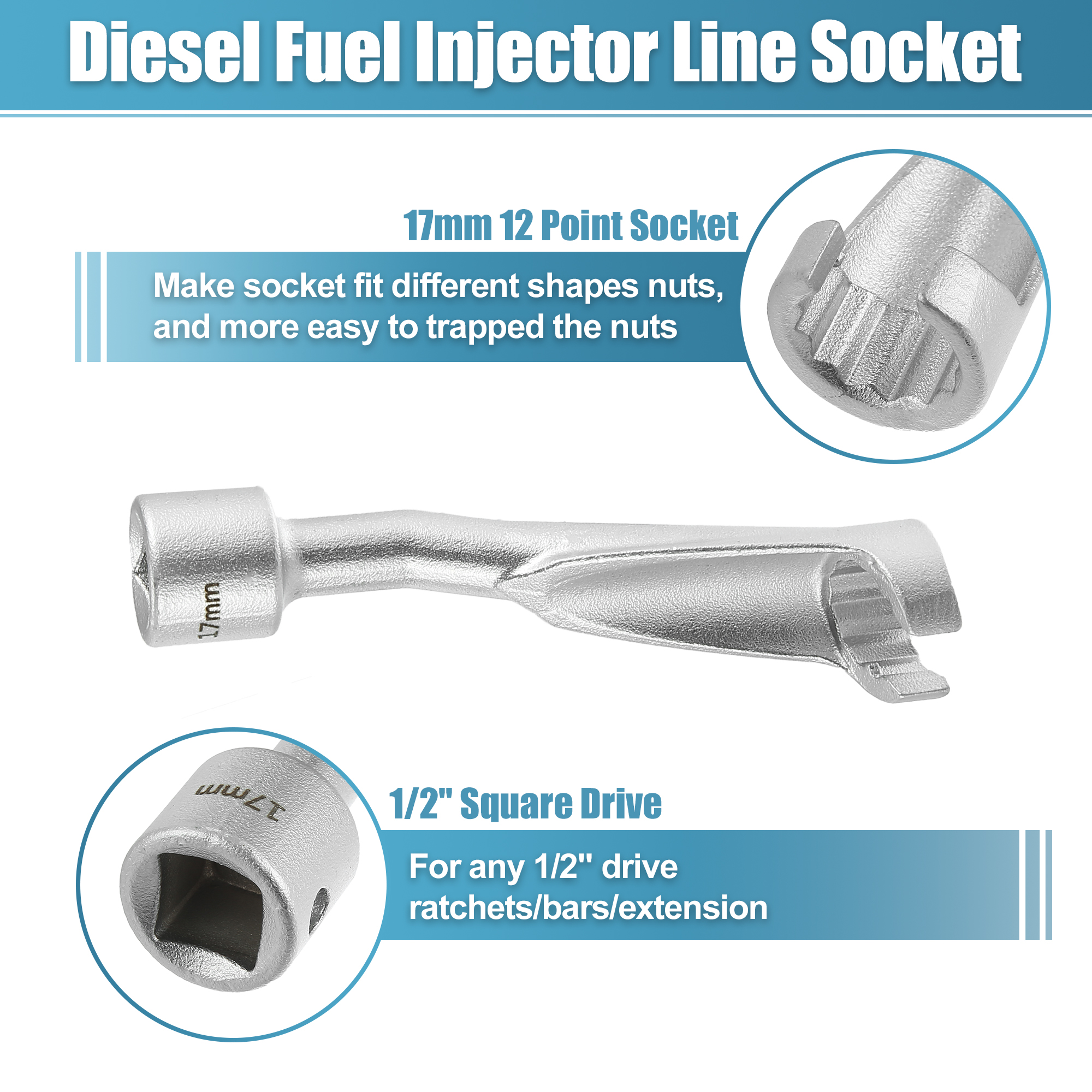 Unique Bargains 17mm 12 Point Common Rail Injection Fuel Line Socket Nut Wrench