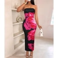 thumbnail image 4 of Women Summer Strapless Maxi Dress Bodycon Floral Long Wedding Guest Dress Formal Cocktail Dresses Black & Red XL, 4 of 8