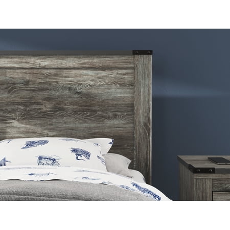 Signature Design by Ashley Frandern Twin Gray Farmhouse Headboard Rustic Wood-Look Panel with Industrial Accents