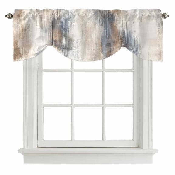 Beige Gray Tie Up Valance Curtains for Windows, Kitchen Curtains Window Treatments, Abstract Grunge Mottled Neutral Texture Short Window Shades Valances for Bedroom Bathroom Cafe 42"x18"