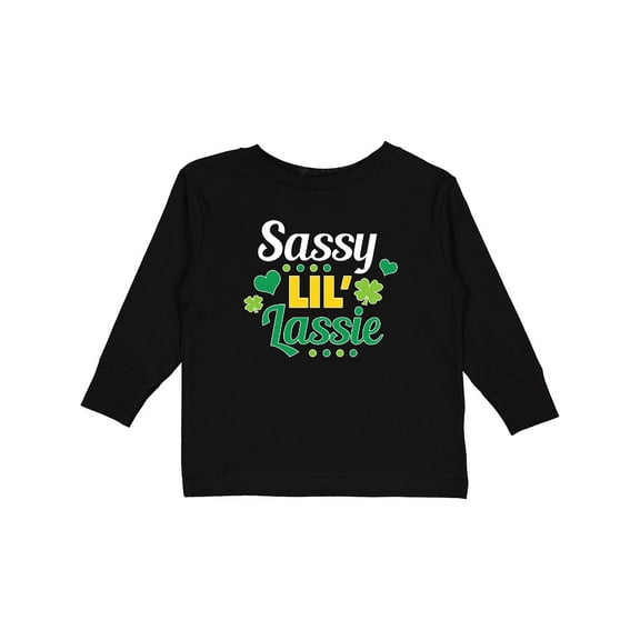 Inktastic Saint Patrick's Day Sassy Lil' Lassie with Shamrocks Boys or Girls Long Sleeve Toddler T-Shirt