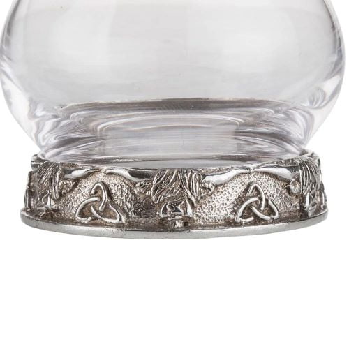A E Williams Scottish Whisky Tasting Glass for Liquor Scotch Bourbon or Wine Highland Cow and Knotwork Handcrafted Pewter and Glass 6oz