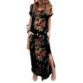 thumbnail image 2 of Leutsin Robe Longue Décontractée à Manches Courtes Imprimé Floral Col en V Grande Taille, 2 of 8