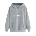 thumbnail image 3 of Jinhomg Heart Print Hooded Sweatshirt for Women Casual Loose Kangaroo Pocket Drawstring Hoodies Fall Comfy Long Sleeve Sweatshirts Daily Wear Gray XL, 3 of 6