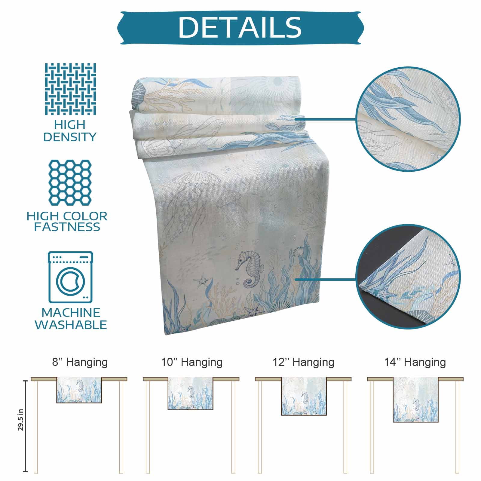 Burlap Table Runner 70 Inches Long, Sea Stars Jellyfish Non-Slip Kitchen Table Runners for Dining Room Everyday Use Party Table Decorations Marine Life on Retro Paper