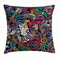 thumbnail image 1 of Doodle Throw Pillow Cushion Cover, Music Themed Hand Drawn Abstract Instruments Microphone Drums Keyboard Stradivarius, Decorative Square Accent Pillow Case, 24 X 24 Inches, Multicolor, by Ambesonne, 1 of 2