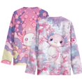 thumbnail image 2 of Psesaysky Pink Cartoon Axolotl Girls Long Sleeve Shirts 2 Pack Casual Lightweight Layering Tops 9-10 Years Slim Fit Crewneck Casual Undershirts, 2 of 6