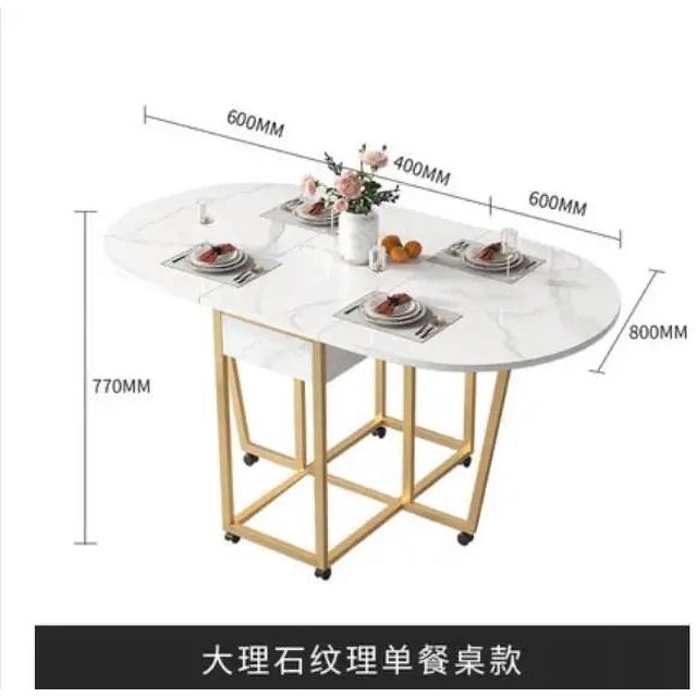 Folding table household small family dining table round movable telescopic multifunctional table My Lux Decor Round