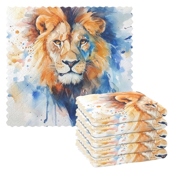 6 Pieces of Kitchen Towels 11x11Inch Kitchen Dish Cloths Kitchen Dish Towels Reuseable Cleaning Cloths Watercolor Lion