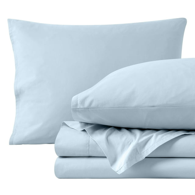 Bare Home Organic Percale Sheet Set - 300 Thread Count - 100% Organic Cotton - Queen, Winter Blue