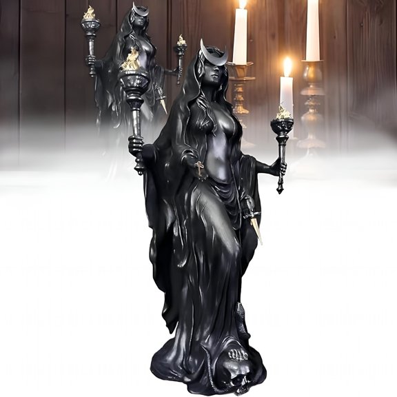 XIBUFE 2026 New the Witch of the Night Hecate Statue Greek Goddess Sculpture with Animal Companions Mythological Decor for Halloween,Home,Shelf,Office Indoor Shelf Display