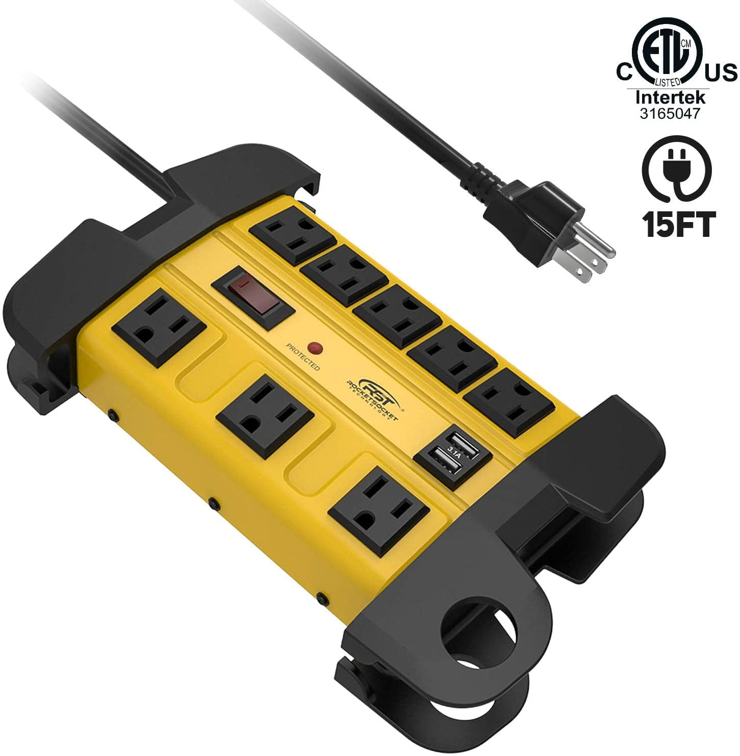 Heavy Duty Surge Protector Power Strip with USB, CRST Wide Spaced 8