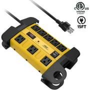 CRST 8 Outlets Heavy Duty Power Strip Surge Protector with Dural USB Ports, 15Amps Circuit Breaker, 1350Joules, 15feet Long Extension Cord