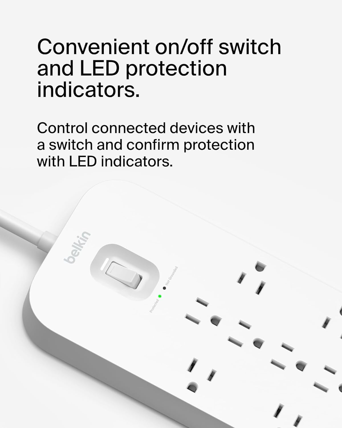Belkin 12-Outlet Surge Protector Power Strip w/ 12 AC Outlets, 1 USB-C Port, & 2 USB-A Ports, 6ft Cable, Overload and Overvoltage Protection, and On/Off Power Switch - 4,000 Joules of Protection