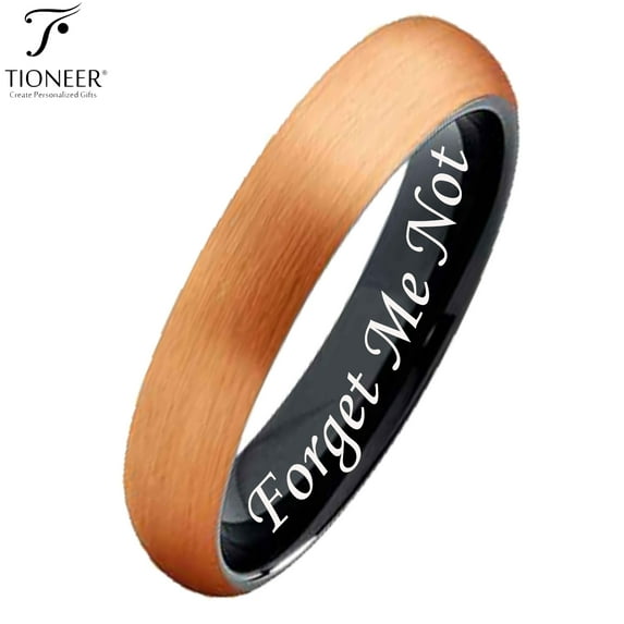 Two Tone Dome Tungsten Carbide Ring w/ Rose Gold Brushed Outside Black IP High Polished Inside in 8mm 6mm 4mm Comfort Fit for Men Women w/ Free Engraving Options