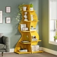 thumbnail image 3 of Tribesigns Wavy Corner Shelf Set of 2, Modern 5-Tier Bookshelf with Curvy Shape, Unique isplay Shelf for Living Room Small Space (Yellow), 3 of 8