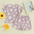 thumbnail image 3 of Okbabeha Toddler Girl Summer Outfit Baby Daisy Crew Neck Short Sleeve T Shirts Tops and Shorts Set Cute 2Pcs Clothes, 3 of 7