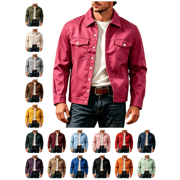 Atkumj Mens Button Down Jakcets Casual Solid Color Long Sleeve Fall Jackets Fashion Business Turndown Collar Jackets with Pockets