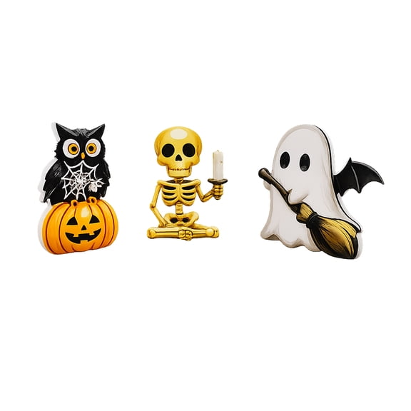 Halloween Decorations for Home, 4.5 X 4.5 Inch Spooky Halloween Decor, 3 Piece Cute Ghost, Skeleton and Pumpkin Table Set for Indoor Halloween Party Decor, 3 Pack