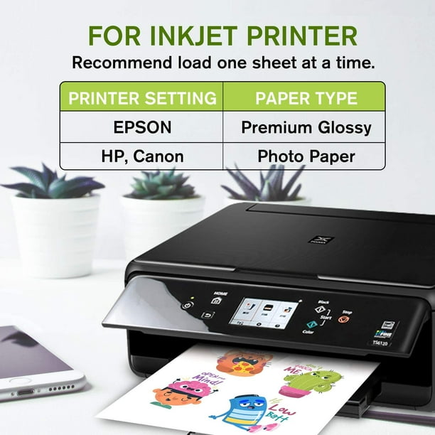 Lot de 50 feuilles de papier autocollant en vinyle imprimable pour  imprimante laser – Blanc brillant – Papier autocollant imperméable – Format  lettre