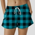 thumbnail image 2 of vigerkar Womens Checkered Drawstring Elastic Waist Casual Shorts Comfy Beach Shorts Summer Shorts Sky Blue, M, 2 of 5