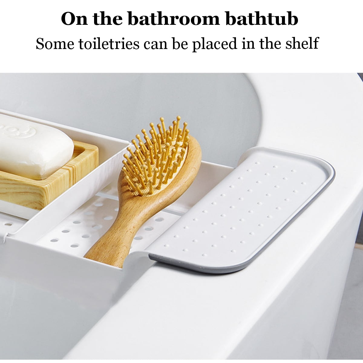 1pc Extendable Bathtub Shelf, Plastic Bathtub Storage Rack, Multipurpose Bath  Tray For Soaking Tub With Groove Design