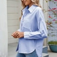 thumbnail image 6 of Wyobmus Striped Button Down Shirts for Women Dress Shirts Long Sleeve Casual Collared Office Work Shirt With Pocket Blue, 6 of 6