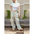 thumbnail image 3 of vera natura Women Baggy Pants Drawstring Waist Wide Leg Floral Pants Multiple Pockets Cargo Trousers, 3 of 5