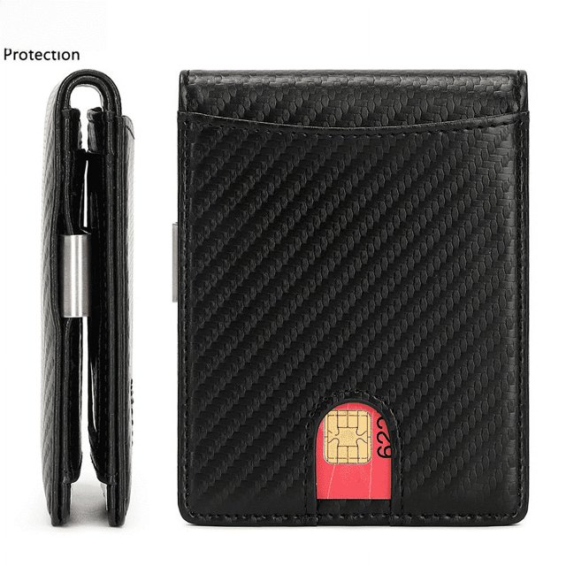 Monedero para hombre con cepillo antirrobo RFID, tarjetero para múltiples tarjetas, tarjetero para hombre, clip dorado de fibra de carbono