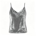 thumbnail image 5 of ClodeEU Women's Cowl Neck Velvet Cami Top, Sleeveless Spaghetti Strap Blouse Gray,Women's Plus S, 5 of 6