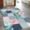 thumbnail image 3 of Botanical Patchwork 3'x5' Rug for Bedroom Foot of Bed Small Living Room, Teal Tropical Leaf Grey Plaid Washable Non Slip Rectangle Area Rug, 3 of 9