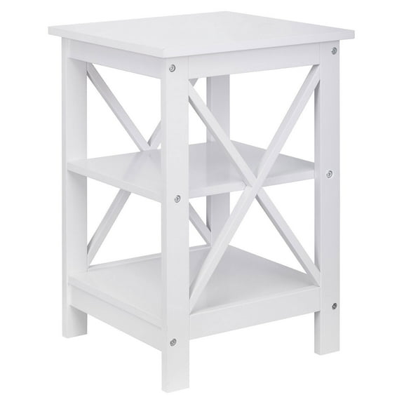 MYZBBD /White/ Oxford End Table 15.67" - Modern Living Room Table with Storage Shelves, Transitional Nightstand Side Table for Home Decor and Display