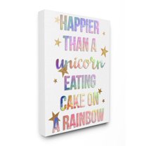 Stupell Industries Happier Than Unicorn Eating Cake on Rainbow Quote Canvas Wall Art Design by Daphne Polselli, 36" x 48"