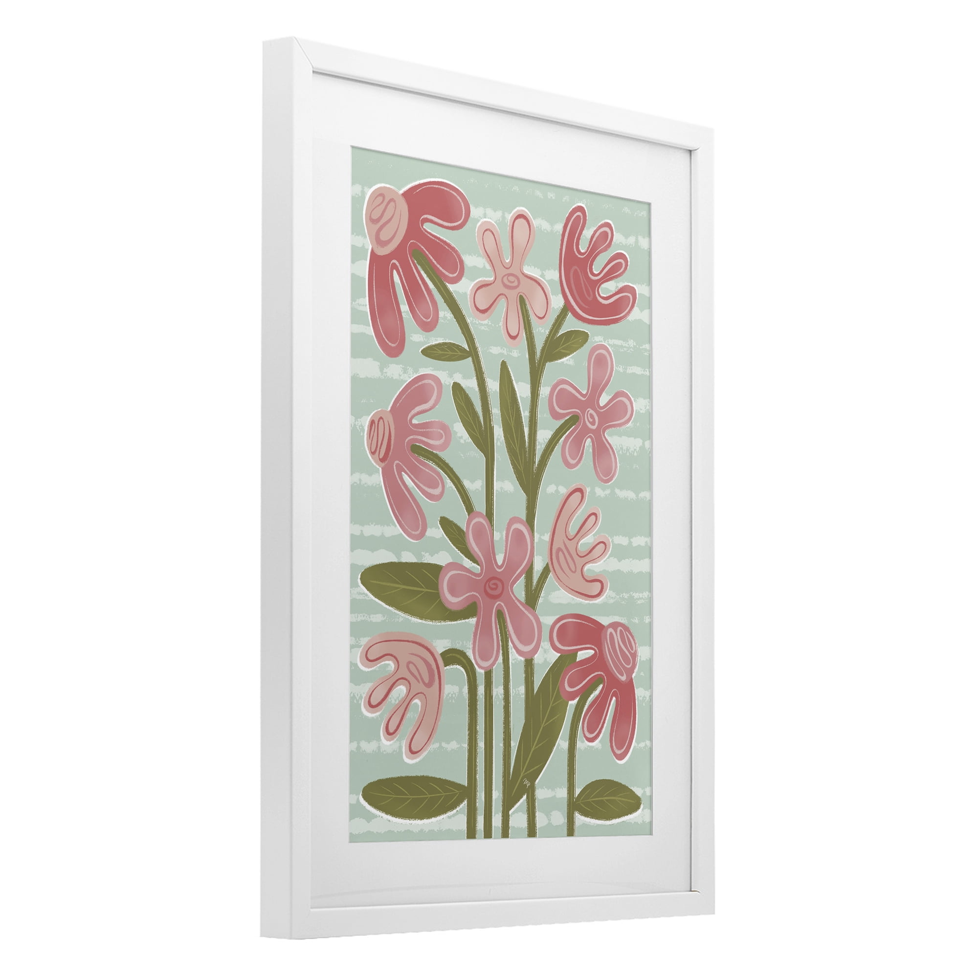 Stupell Industries Pink Whimsy Midcentury Flowers White Framed Print Under Glass, design by Martina Pavlova
