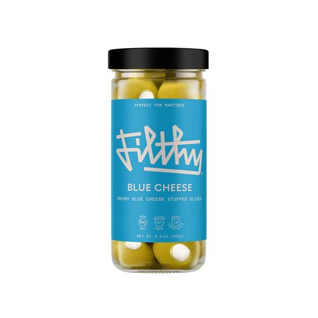Filthy Cocktail Garnish, Blue Stuffed Olives, 8.5 Oz Jar, 14 Olives
