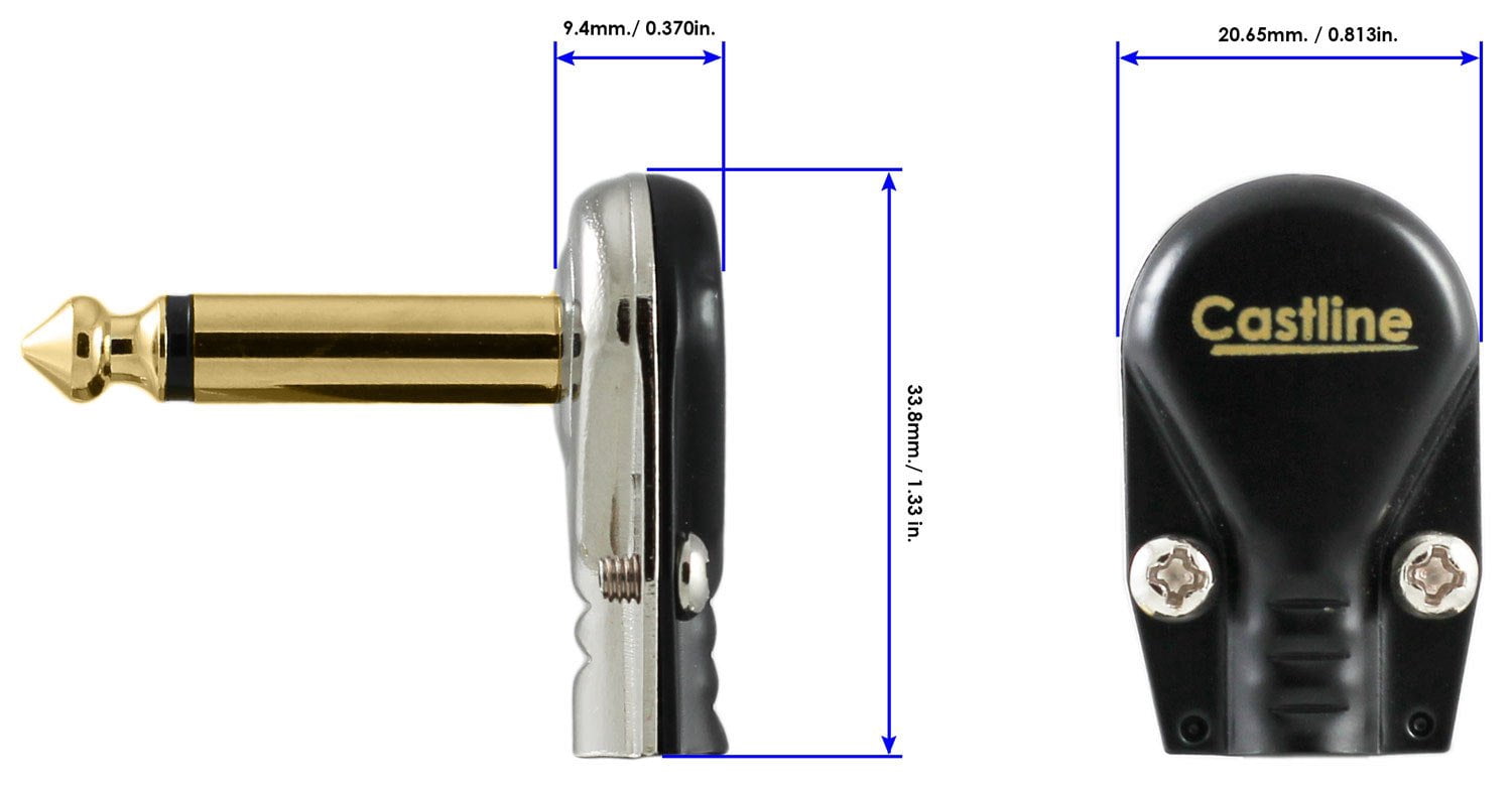 2-Pack 18" S-Shape Castline Gold Mogami 2524 Guitar Pedal Board Patch Cable TS Low Profile Pancake Connector
