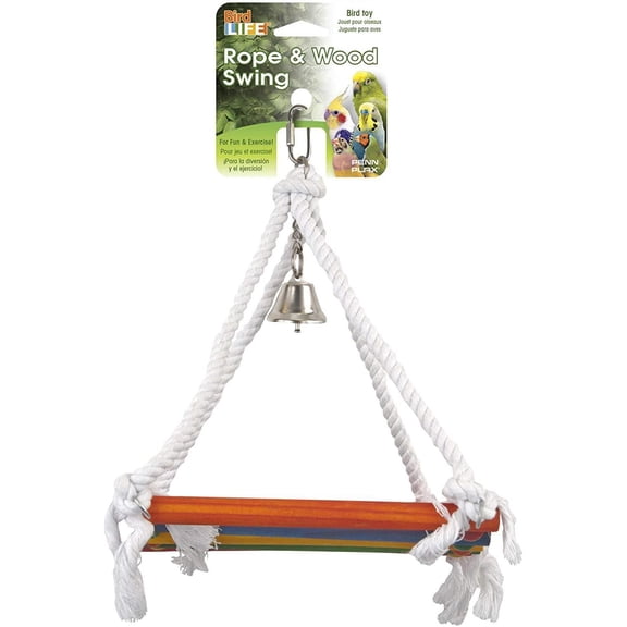Penn-Plax Rope and Wood Platform Swing Bird Toy with Bell