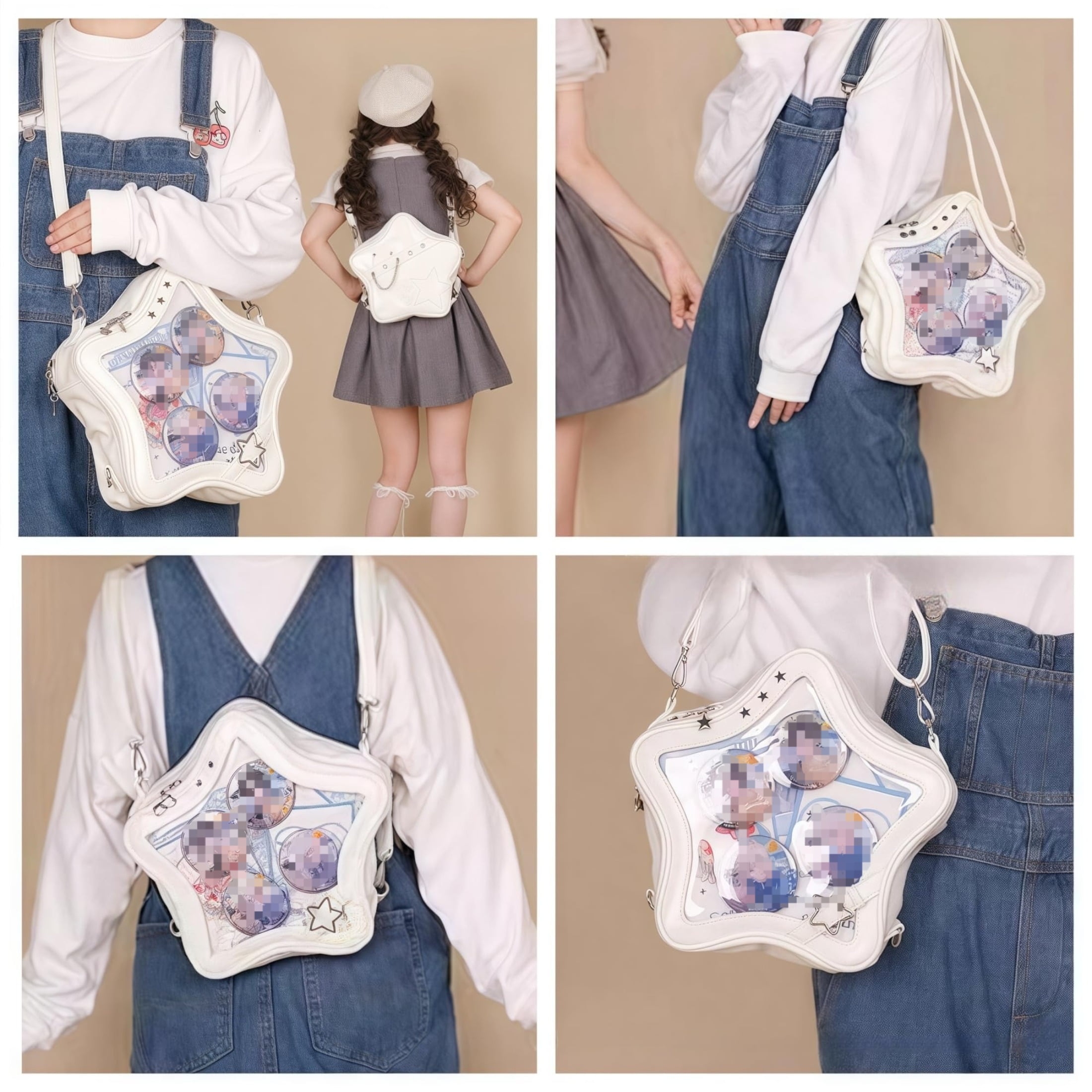 Kawaii Ita Bag Backpack Star Pins Display Crossbody Bag with Insert Y2k Aesthetic Cute Handbag for Anime Comic