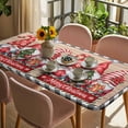 thumbnail image 3 of Christmas Table Cloths for 5 Foot Rectangle Tables, Gnomes Poinsettia Wooden Grain Black Check Patio Waterproof Elastic Fitted Tablecloths, Washable Rectangular Table Cover for Camping, 3 of 8
