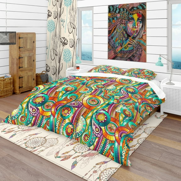 Designart 'Tribal Doddle Ethnic Pattern Mosaic Elements' Bohemian & Eclectic Duvet Cover Set