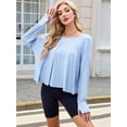 thumbnail image 3 of Women'S Long Sleeve Solid Color Loose - Fit Casual Yoga Top - Soft, Breathable for Yoga  Blue M, 3 of 8