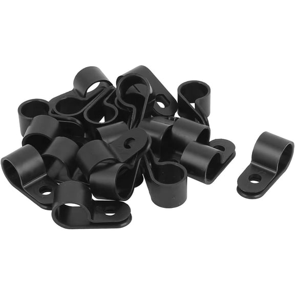 20Pcs Black Plastic R Type Cable Clip Clamp for 12mm Dia Wire Hose (20 piezas de plástico negro tipo R abrazadera de clip de cable para manguera de alambre de 12 mm de diámetro