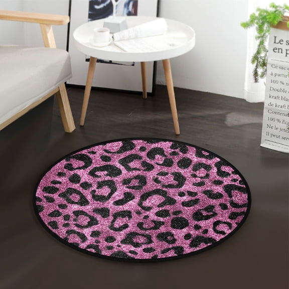 36.2 Inch Round Floor Mat Pink Glitter Cheetah Print Carpet Decor Rug for Living Room Bedroom