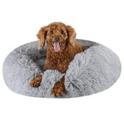 FGY Calming Donut Pet Bed Soft Dog Bed Cat Bed Warm Round Cuddler for Dogs& Cats (Medium, Light Gray)