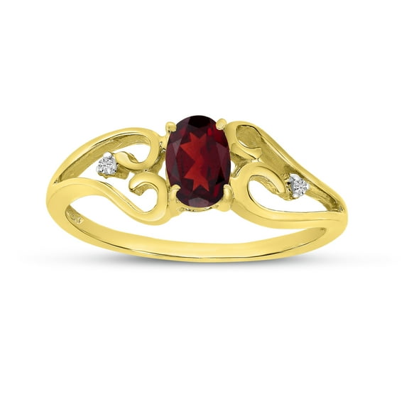 10k Yellow Gold Oval Garnet And Diamond Ring