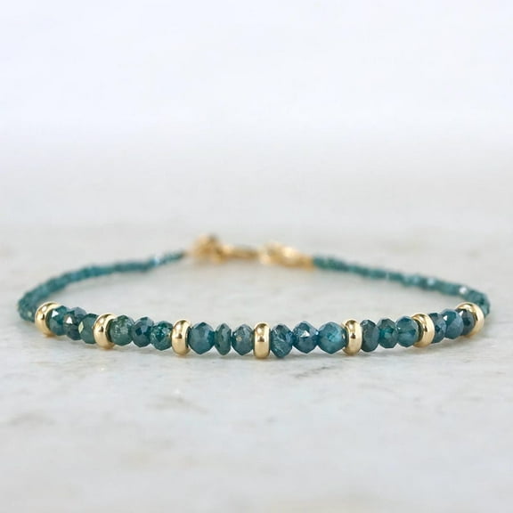 Blue Diamond 3mm Rondelle Shape Faceted Cut Beads 7 inch Gold Plated Clasp Bracelet for men, women, unisex. Link Chain Stacking Bracelet.|LINK_01427